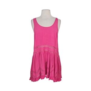 Eve Couture Hot Pink Lace Ruffle Hem Swing Dress